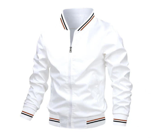 Men's Striped Zip Up Jacket With Pockets Casual Outerwear For Spring And Fall Sports Baseball Style