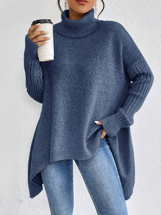 CozyWeave Women's Irregular Turtleneck Sweater - Loose Fit Winter Knit for Warm Layering
