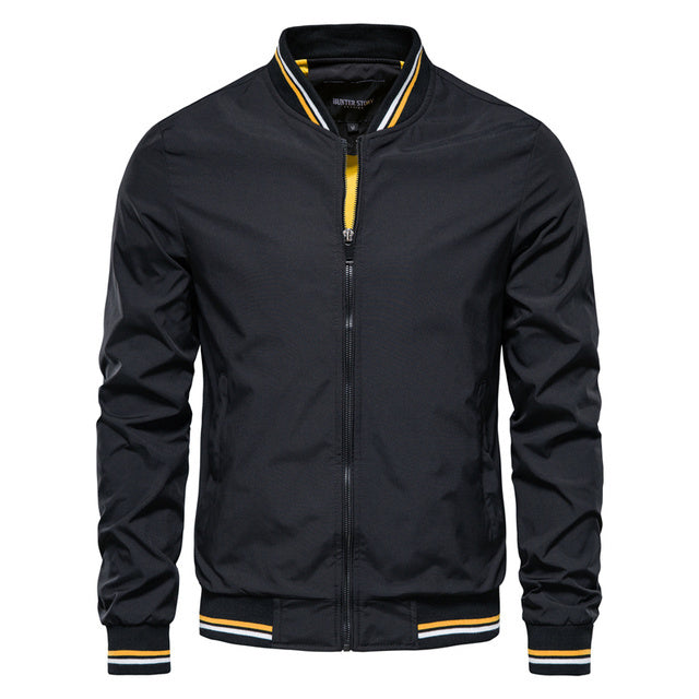 Men's Striped Zip Up Jacket With Pockets Casual Outerwear For Spring And Fall Sports Baseball Style