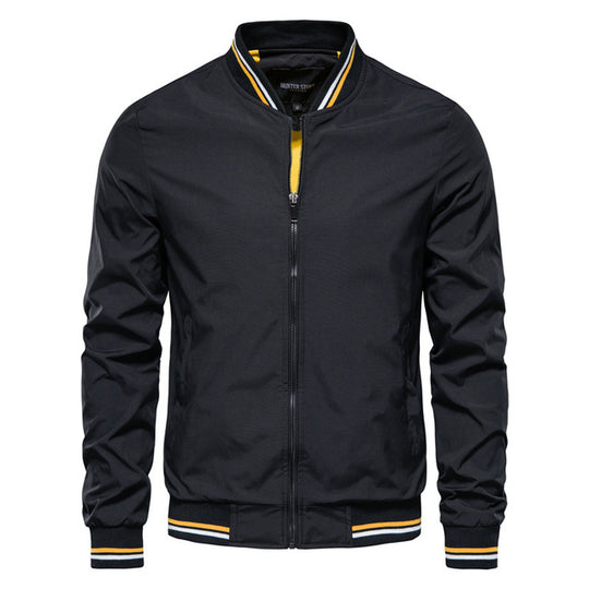 Men's Striped Zip Up Jacket With Pockets Casual Outerwear For Spring And Fall Sports Baseball Style