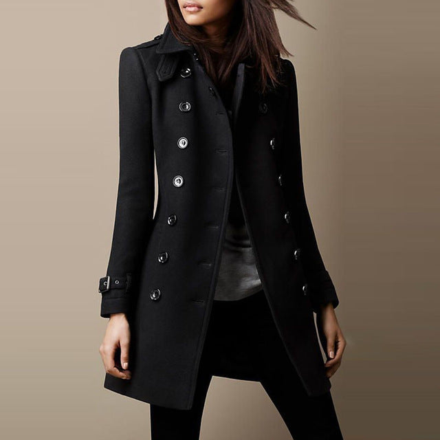 Streetwear Women Jackets Lined Double-breasted Ladies Loose Wool Overcoat Elegant Lapel Solid Pocketed Coats For Autumn Winter