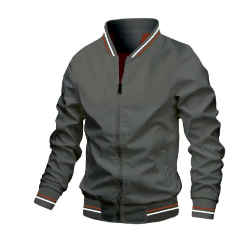 Men's Striped Zip Up Jacket With Pockets Casual Outerwear For Spring And Fall Sports Baseball Style