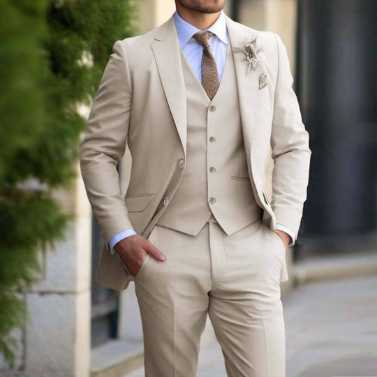 Beige men's fashionable casual suit