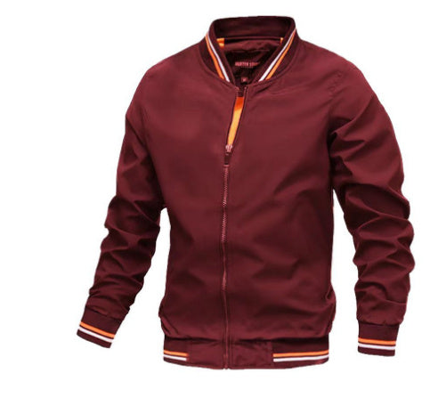 Men's Striped Zip Up Jacket With Pockets Casual Outerwear For Spring And Fall Sports Baseball Style