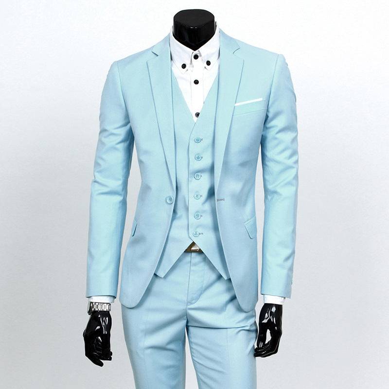 Light blue Men's Suit Set - One Button Work All-Match featuring a tailored fit and modern design, perfect for office or events.
