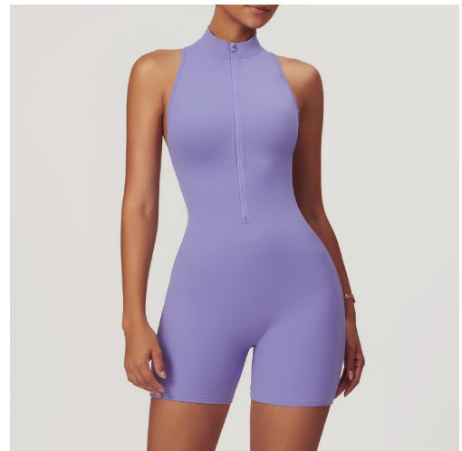 ZenFlex Fitness Yoga Jumpsuit With Zipper - Backless Bodysuit With Built-In Shorts For Women