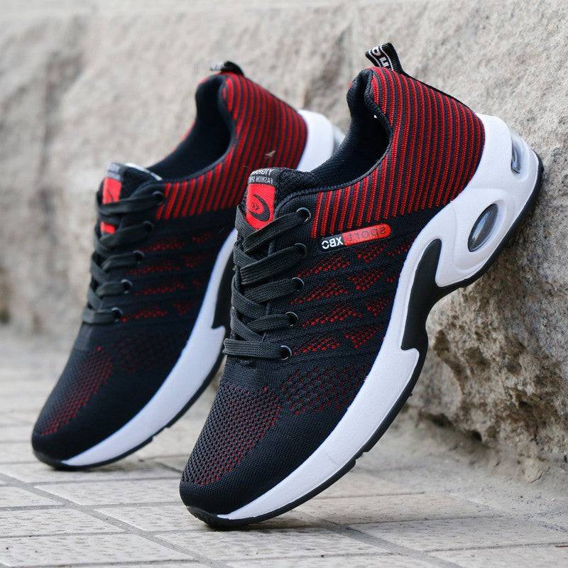 Black and red breathable sports shoes with cushioned white sole, lace-up design, ideal for outdoor activities, SKU: CJBHNSNS08638-Black ash-39
