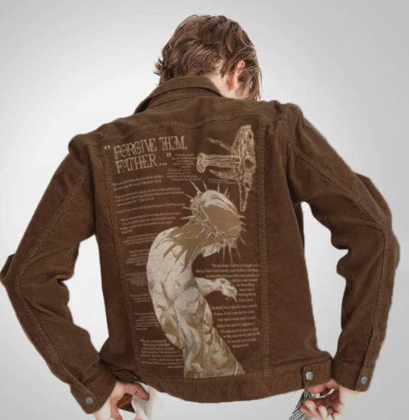 Brown denim jacket with artistic back print