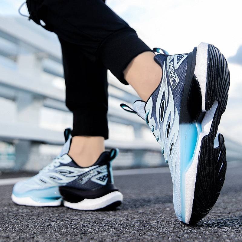 Lightweight fashion TPU popcorn sneaker in gradient blue and black, designed with a modern silhouette and shock-absorbing sole for active wear.