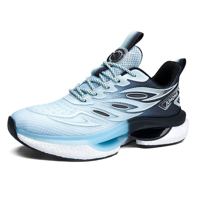 Angled view of blue lightweight fashion TPU popcorn sneaker with dynamic design lines and thick cushioned sole for enhanced performance and style.