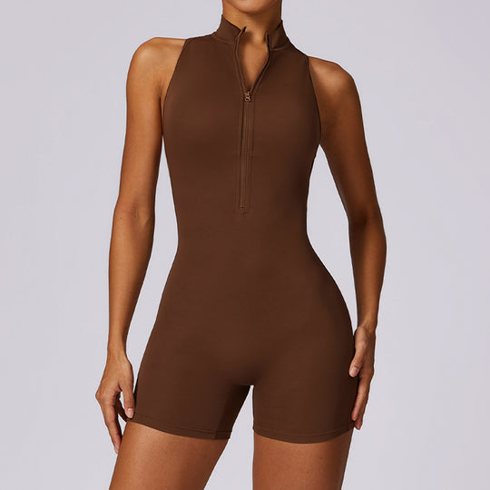 ZenFlex Fitness Yoga Jumpsuit With Zipper - Backless Bodysuit With Built-In Shorts For Women