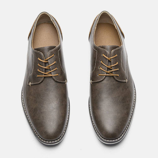 Top view of plus size men’s colorblock shoes showing lace-up design and breathable material for all-day comfort and support.