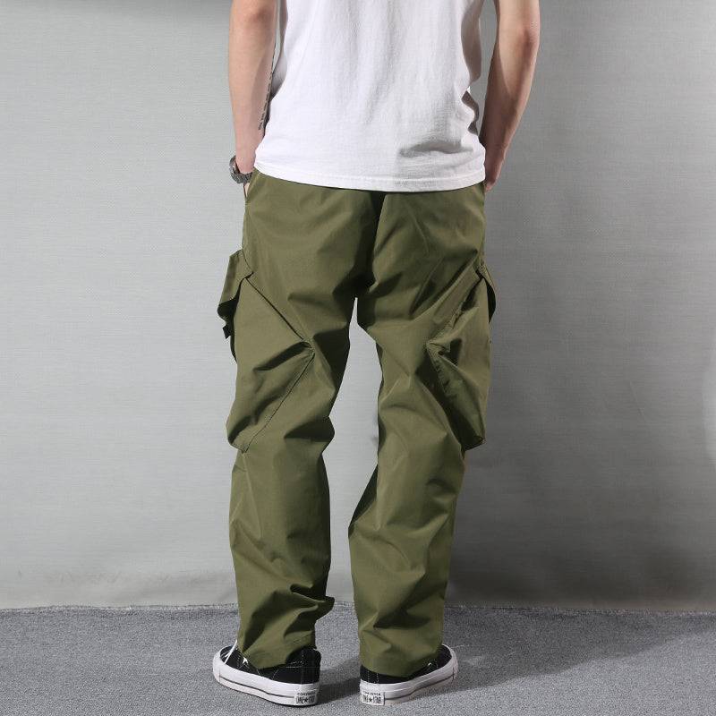 Green retro men's outdoor loose casual pants back view