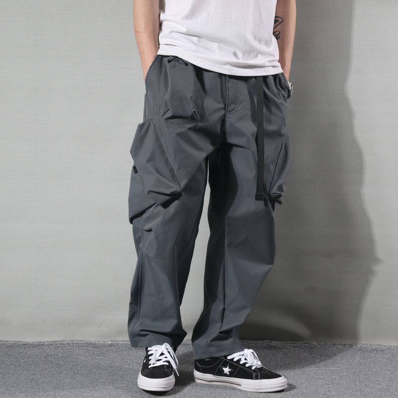Gray retro men's outdoor loose casual pants front view