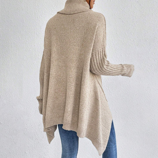 CozyWeave Women's Irregular Turtleneck Sweater - Loose Fit Winter Knit for Warm Layering